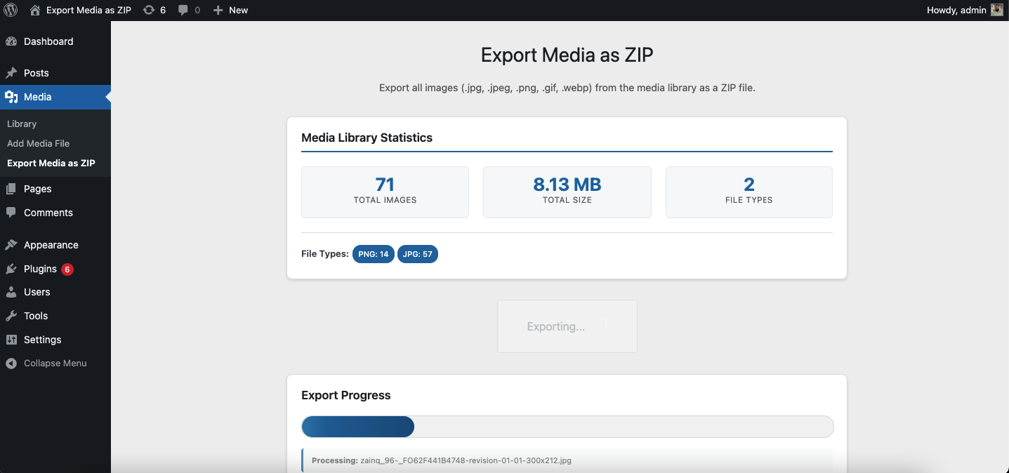 Export button page