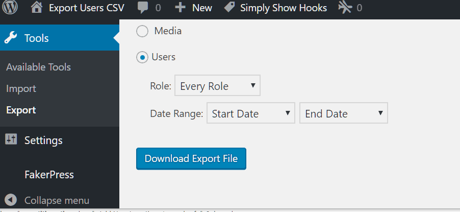 The User export tool