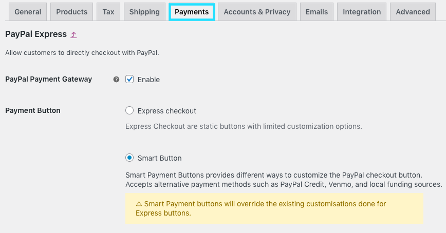 PayPal payment-advanced options