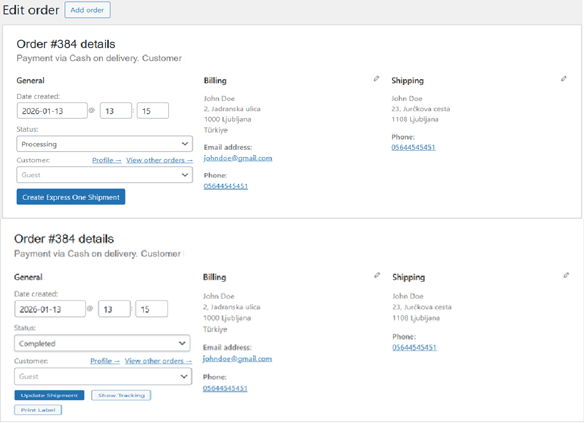 Shipment controls inside WooCommerce Order