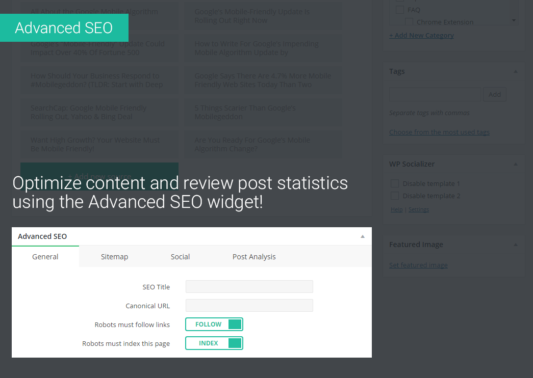 Post - Advanced SEO: Optimize content and review post statistics using the Advanced SEO widget!