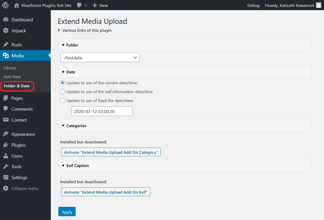 Settings for upload media.