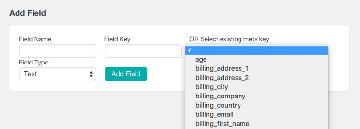 Selecting an existing user meta field in the Custom Fields section