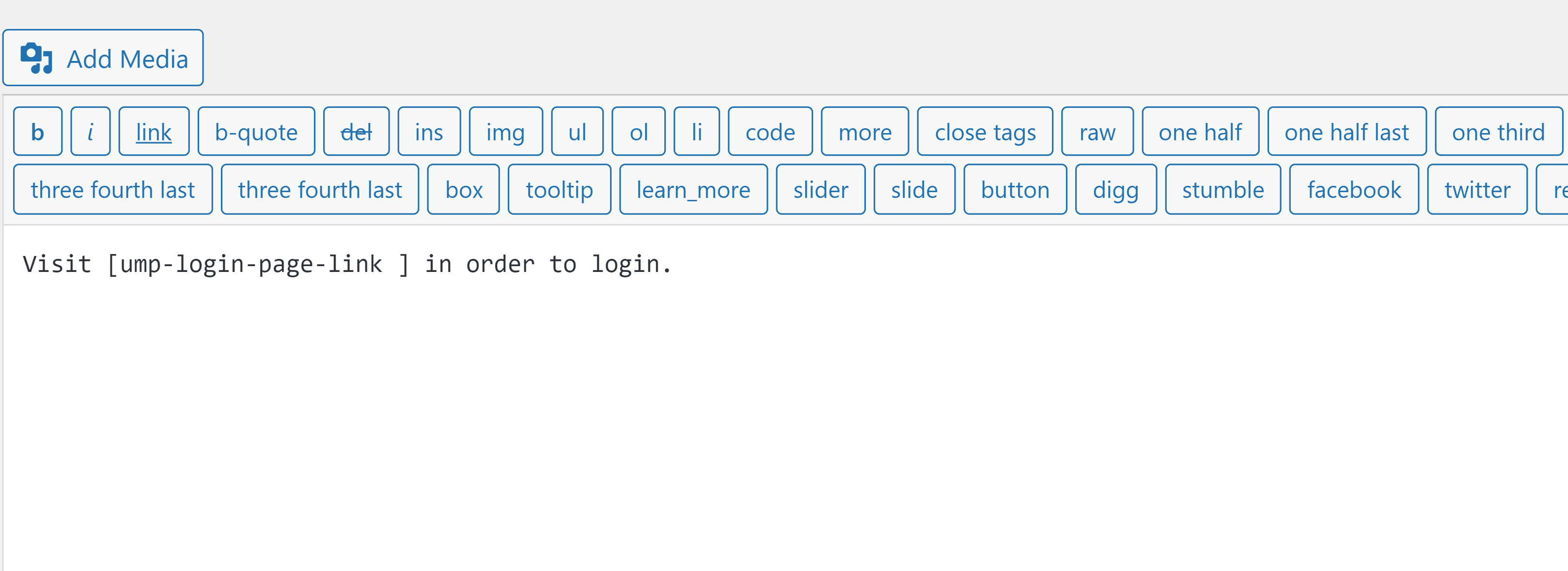 Login shortcode on editor