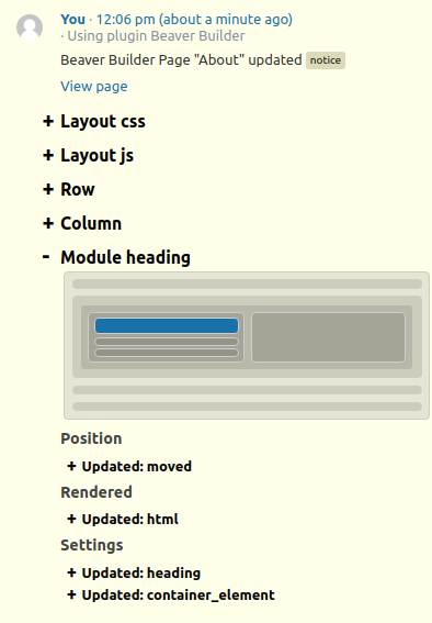 The position section will be present when a node has been moved, and will include an approximation of the updated position. The old position is on the left, marked in red. The new position is on the right, marked in blue.