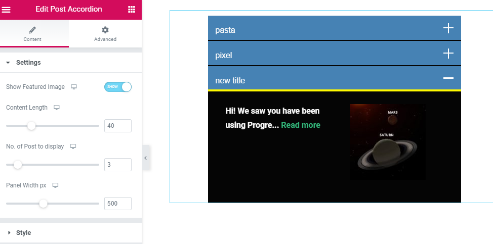 Post Accordion interface