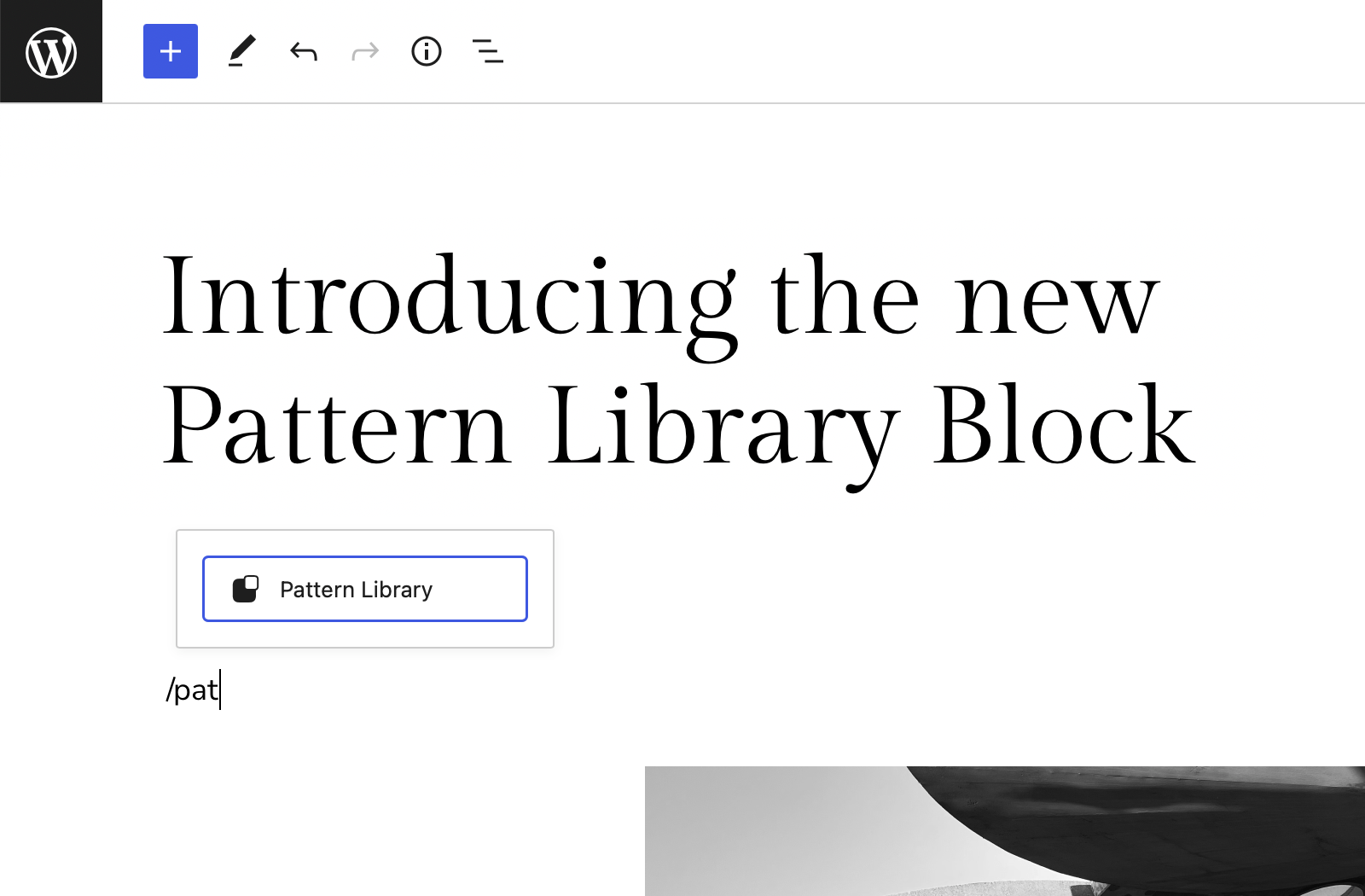 Quickly open the Extendify library with the Pattern Library block