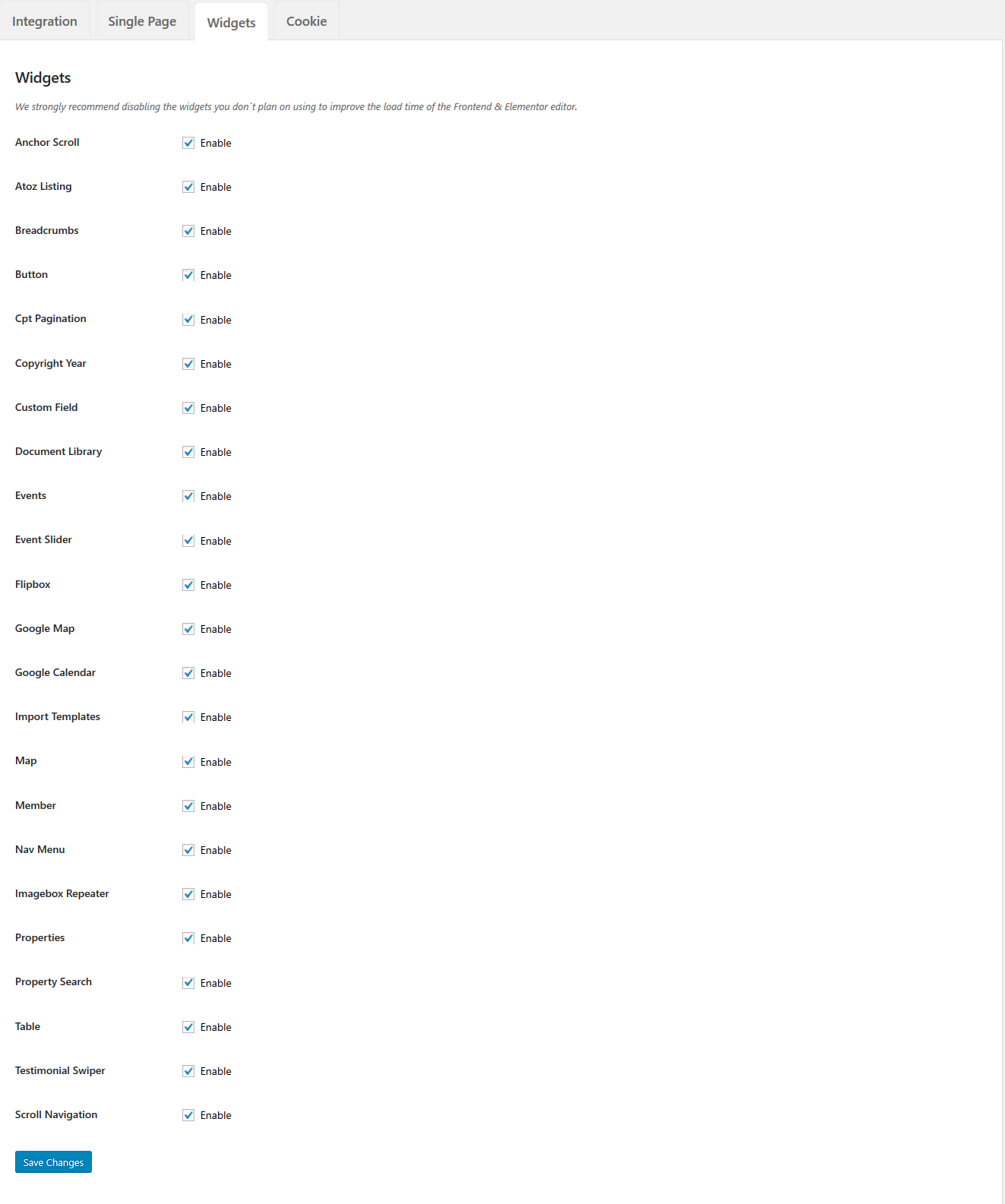 Enable/Diabled the widget settings (Note : Disable if you are not using widget to improve website performance)