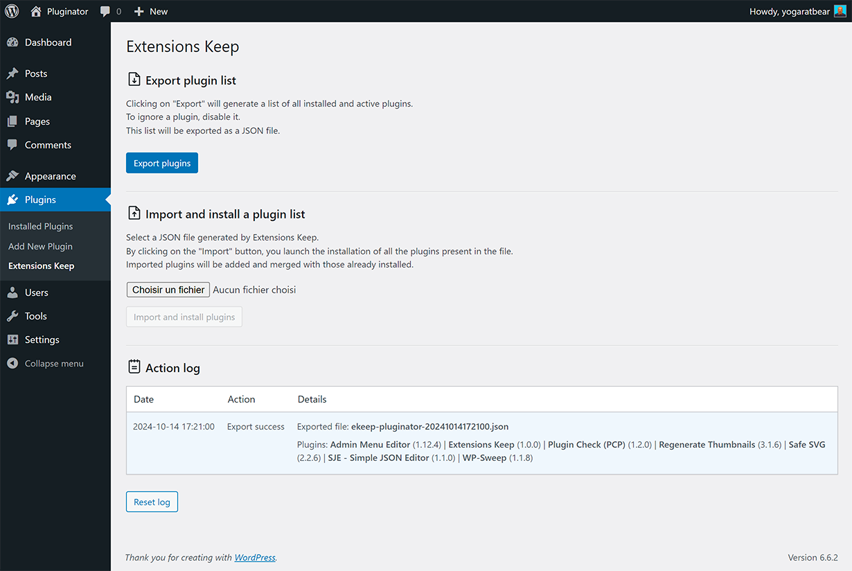 Exporting the plugin list
