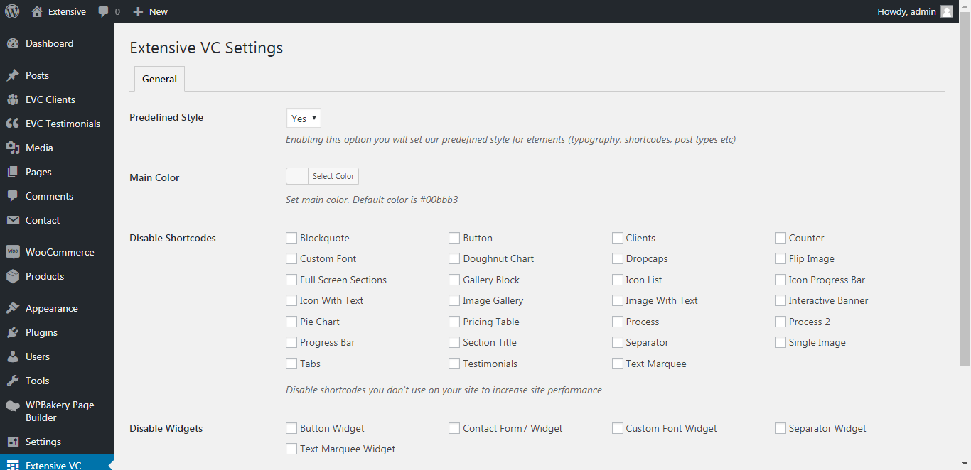 Extensive VC plugin Settings page.