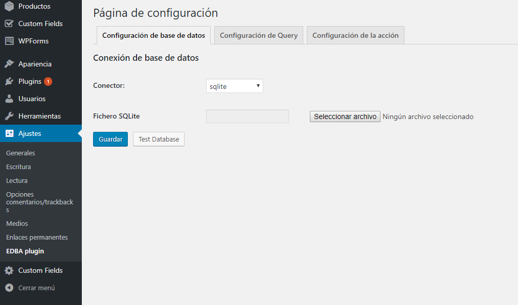 SQLite in connection tab.