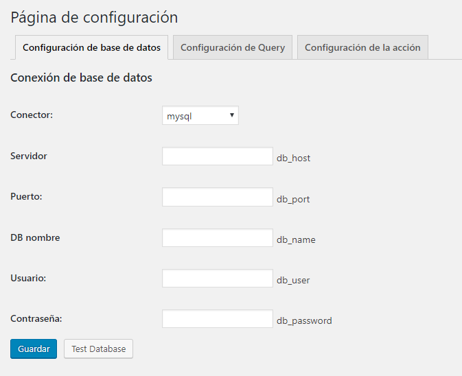 MySQL in connection tab.