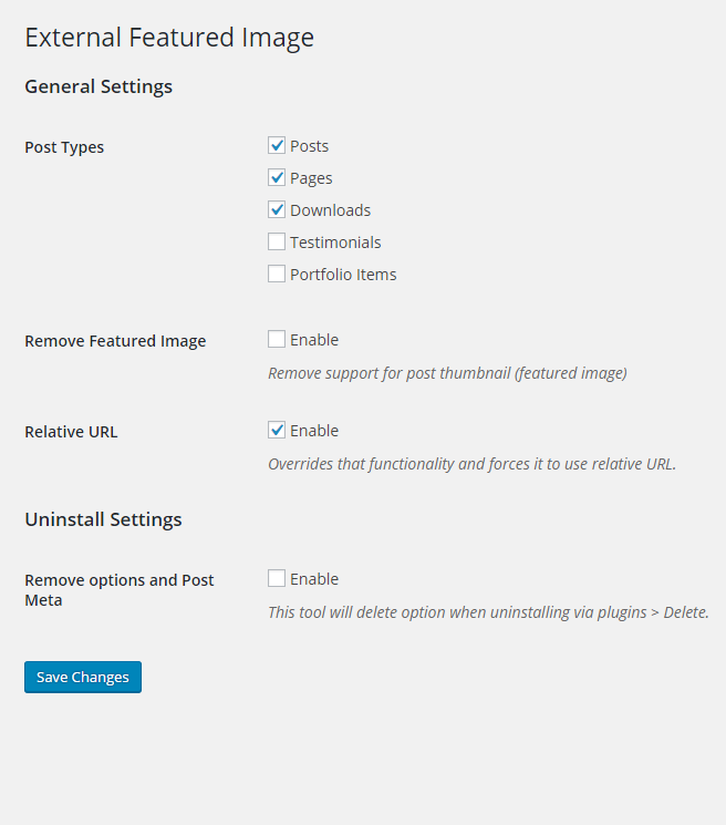 The slick plugin settings panel.