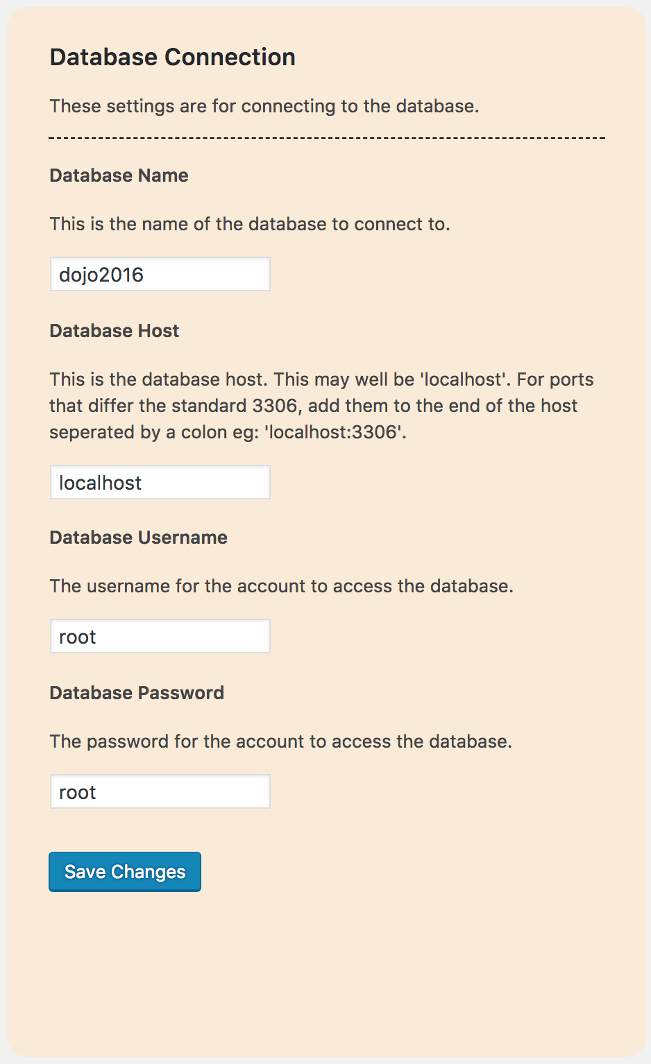 Database Connection Settings