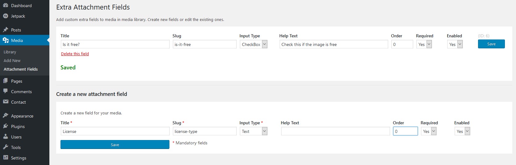 Creating new Extra Attachment Fields and editing existing.
