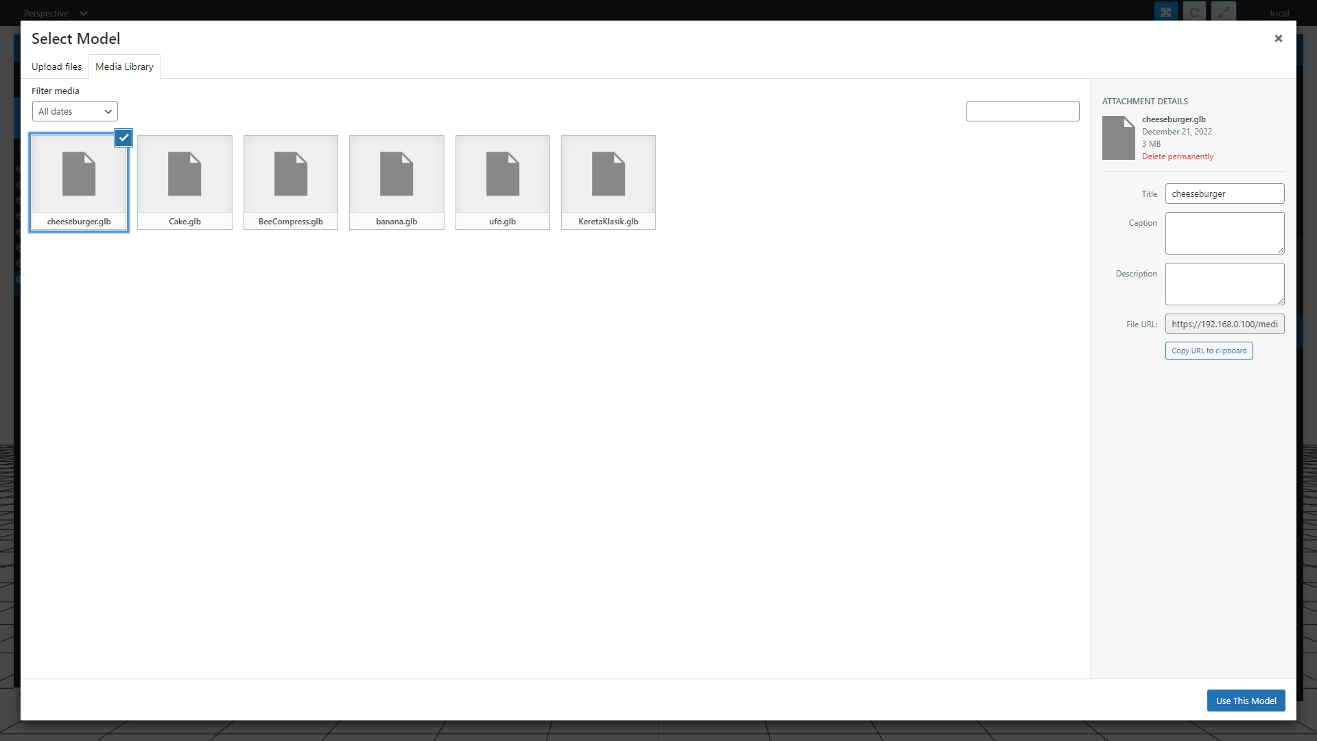Choose model from media library.