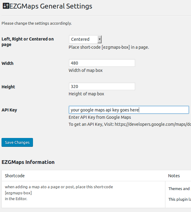 Admin Page with settings