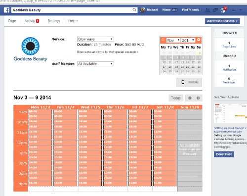 Your booking calendar can also be installed into your Facebook business page.