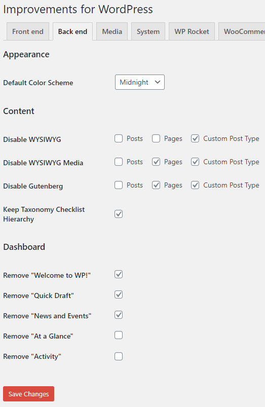 Back end improvements