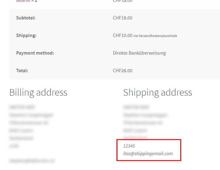 Fields on order confirmation page