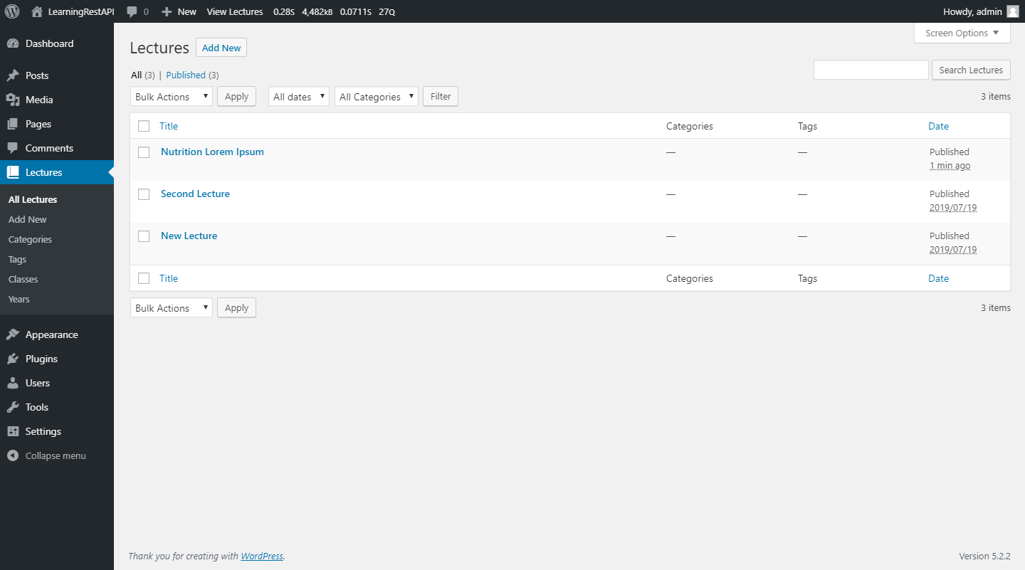 Admin Panel: Add a new lecture screen.