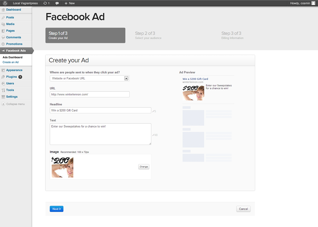 Create a Facebook Ad in your Wordpress Admin (Part 1)
