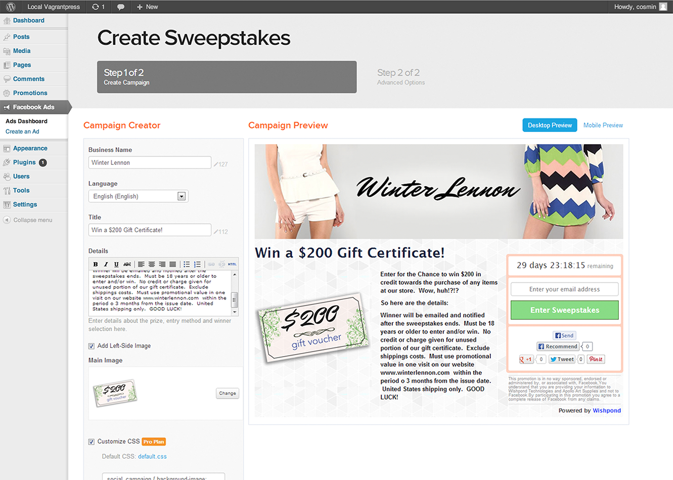 Create a Contest or Promotion in your Wordpress Admin