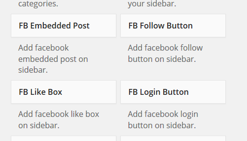 4 Widget(Like Box, Embedded Post, Follow Button and Login Button)