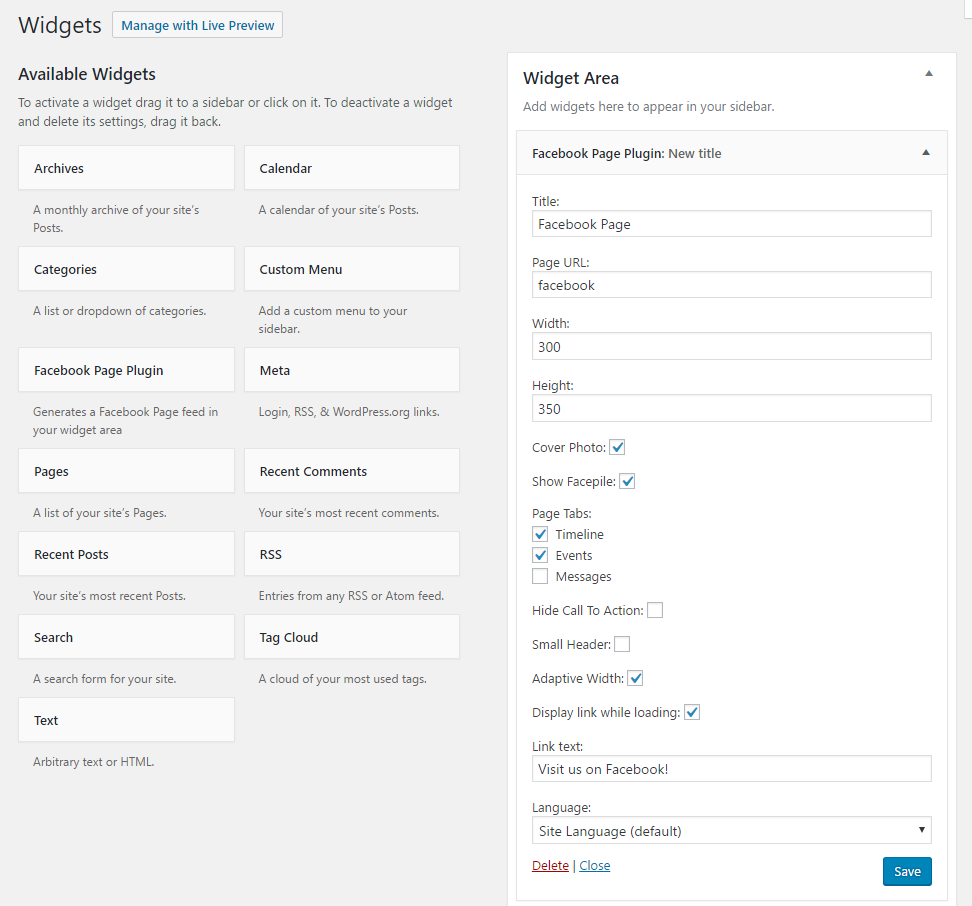 The Mongoose Page Plugin widget in use with the Twenty Sixteen theme