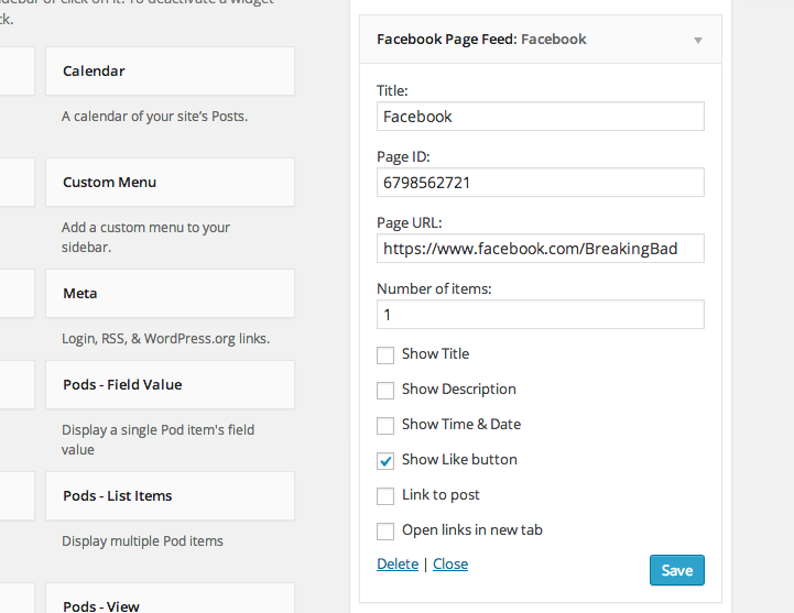 FB Feed Widget configuration