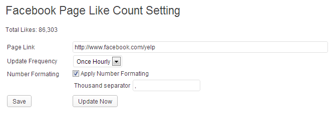 The Facebook Page Like Count settings panel.