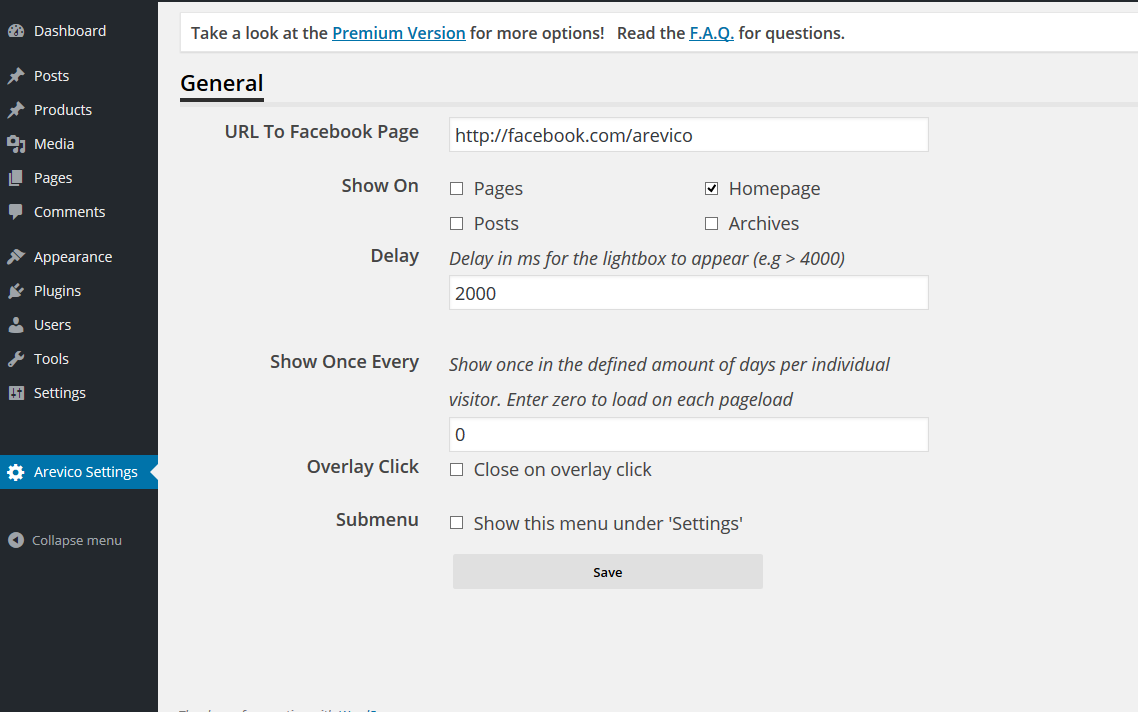 The option page