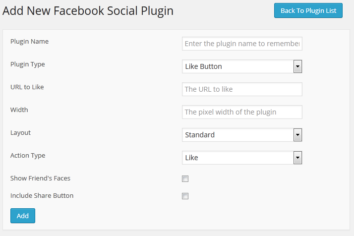 Adding Facebook Plugin Form