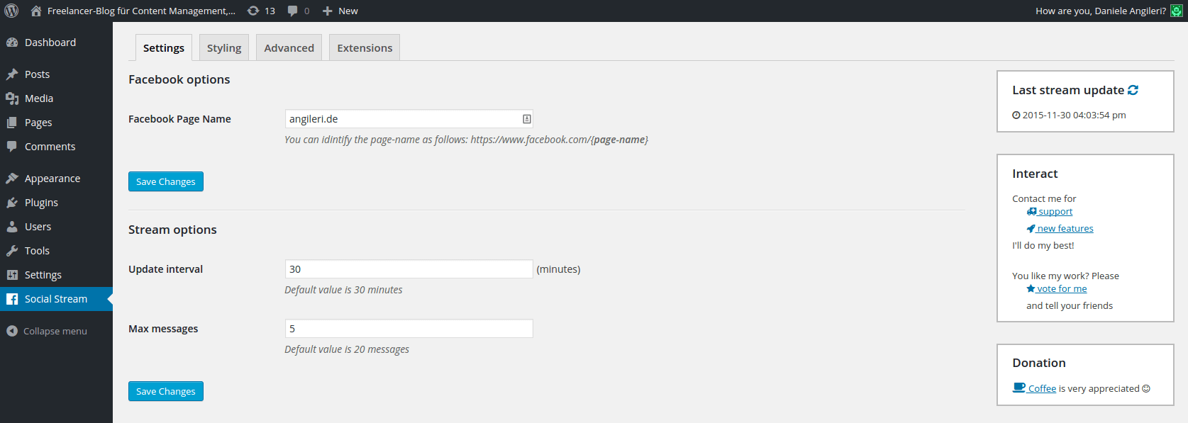 Plugin configuration "Settings"