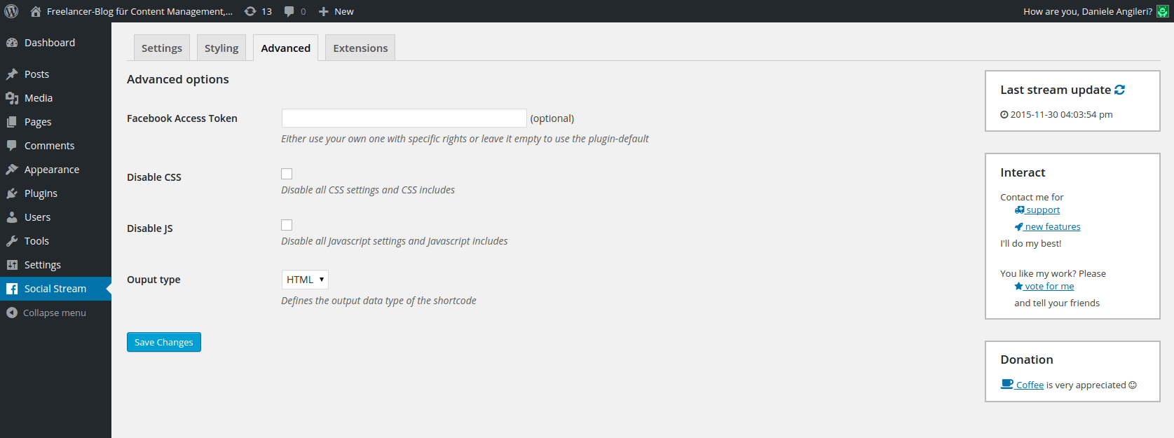Plugin configuration "Advanced"