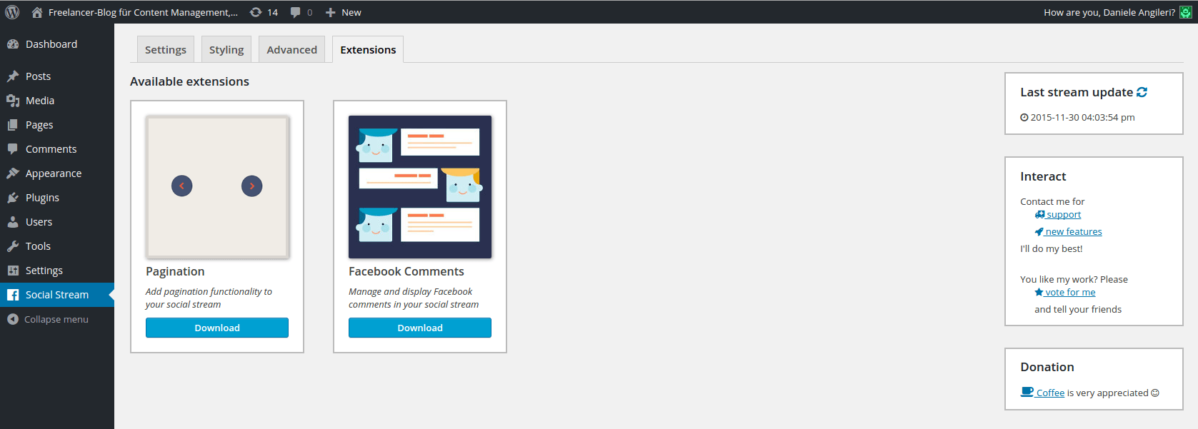 Plugin configuration "Extensions"