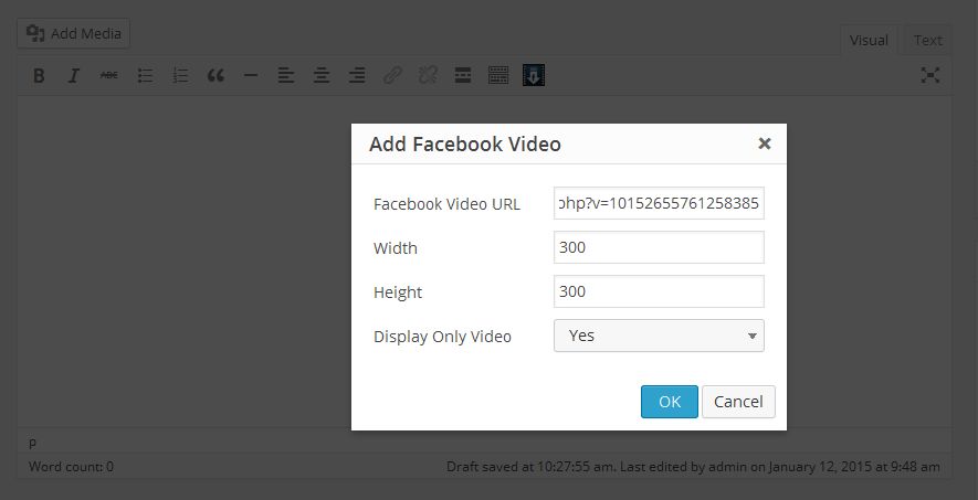 Fill out the form and enter URL of Facebook video, width and height.