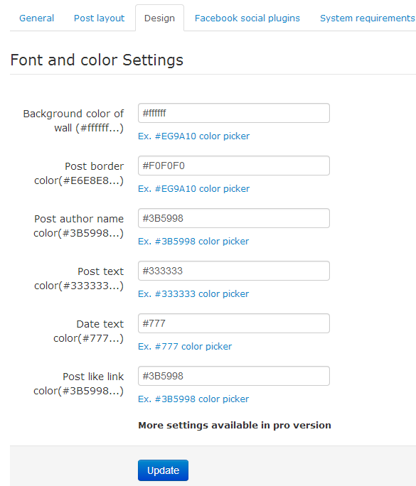 Colors - Facebook wall color settings