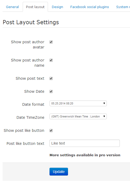 Post Layout - Facebook wall post layout settings