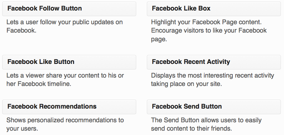 Facebook social plugins are available as WordPress widgets