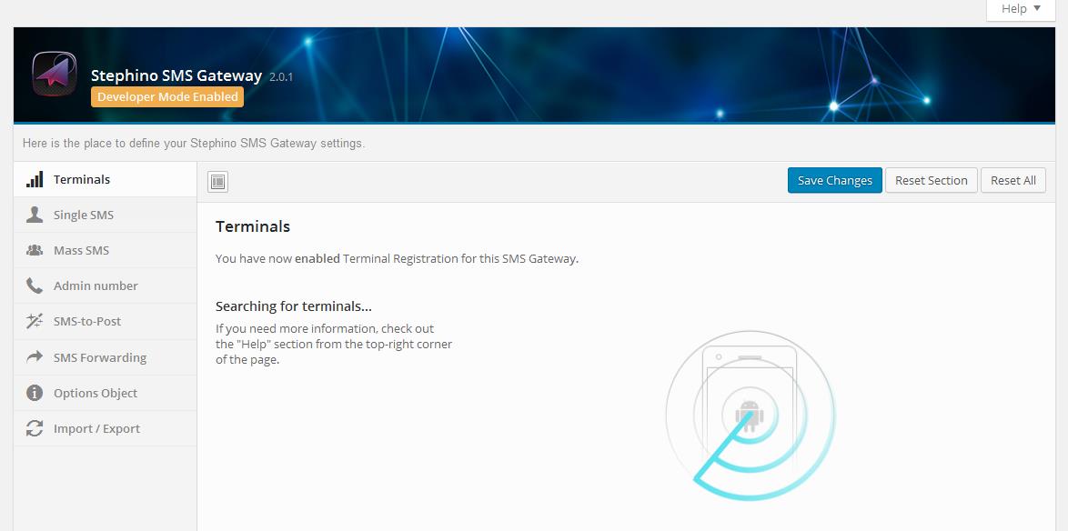 Terminal registration is only allowed when you visit the "SMS Gateway" page of your Admin menu