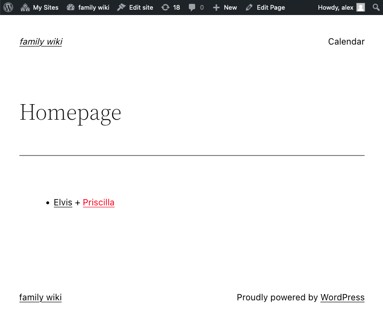 A homepage showing a missing wiki page.