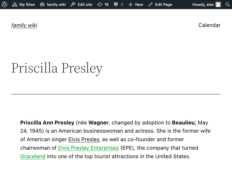 A person page with external links.