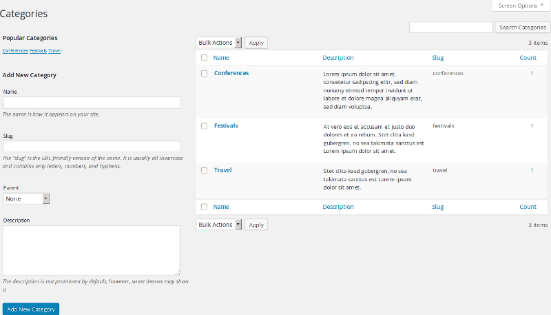 Manage gallery categories