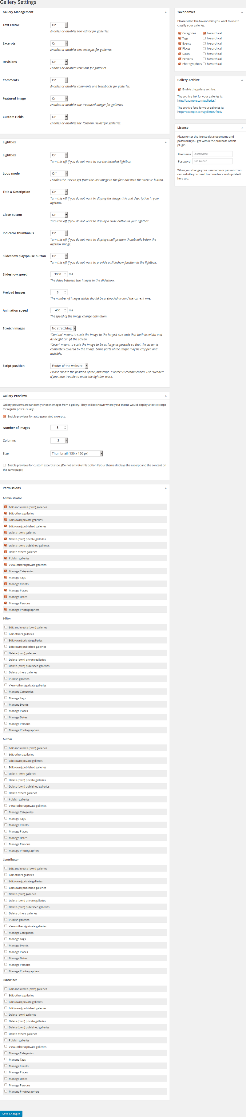 The lightbox settings