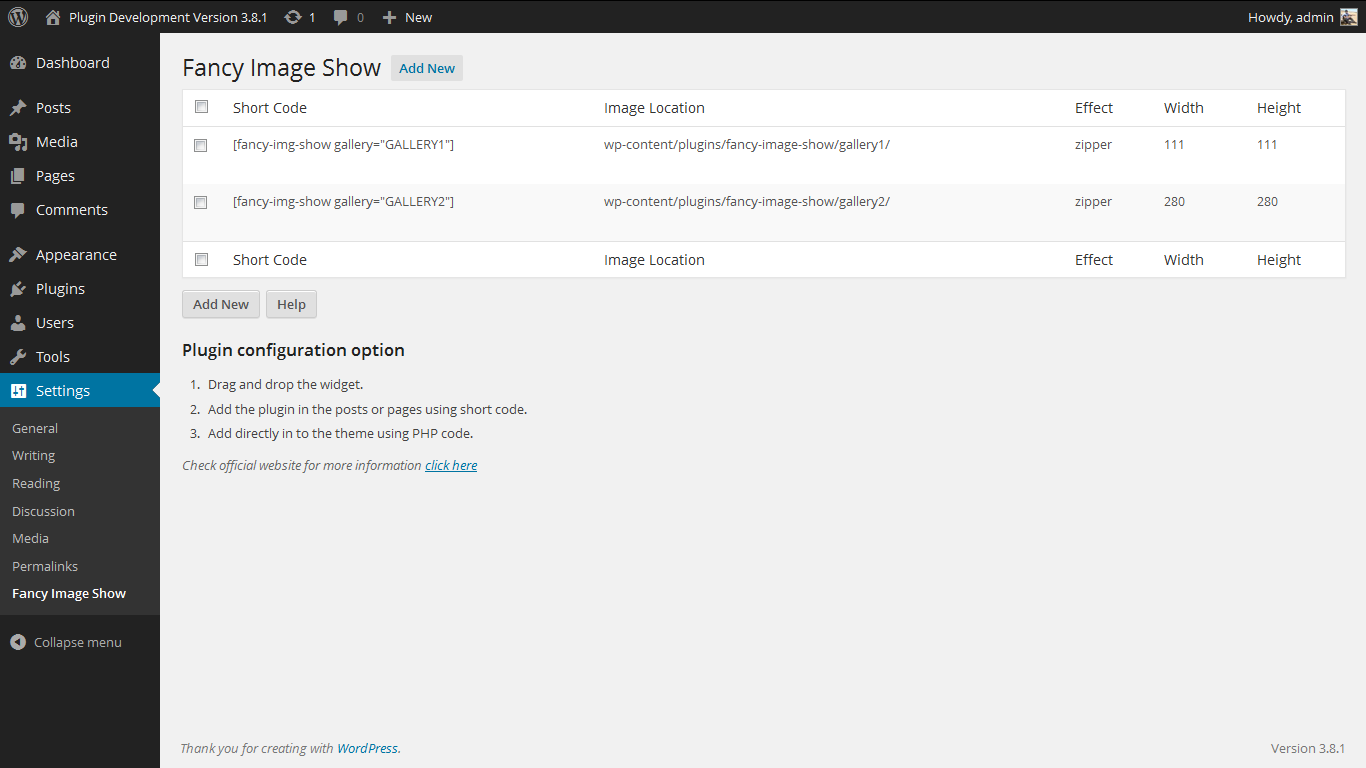 Admin Screen. http://www.gopiplus.com/work/2011/11/06/fancy-image-show-wordpress-plugin/
