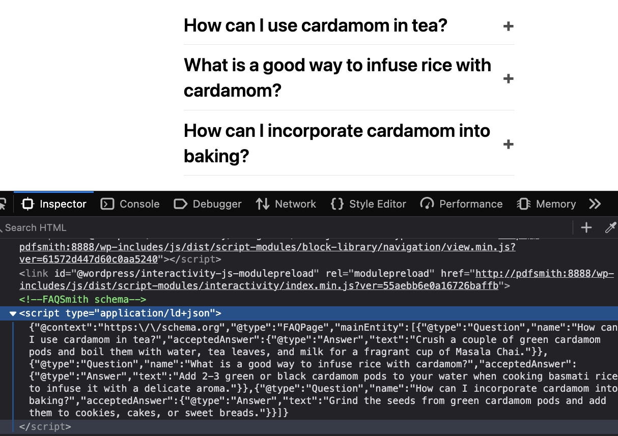 Frontend Accordion + Schema Output