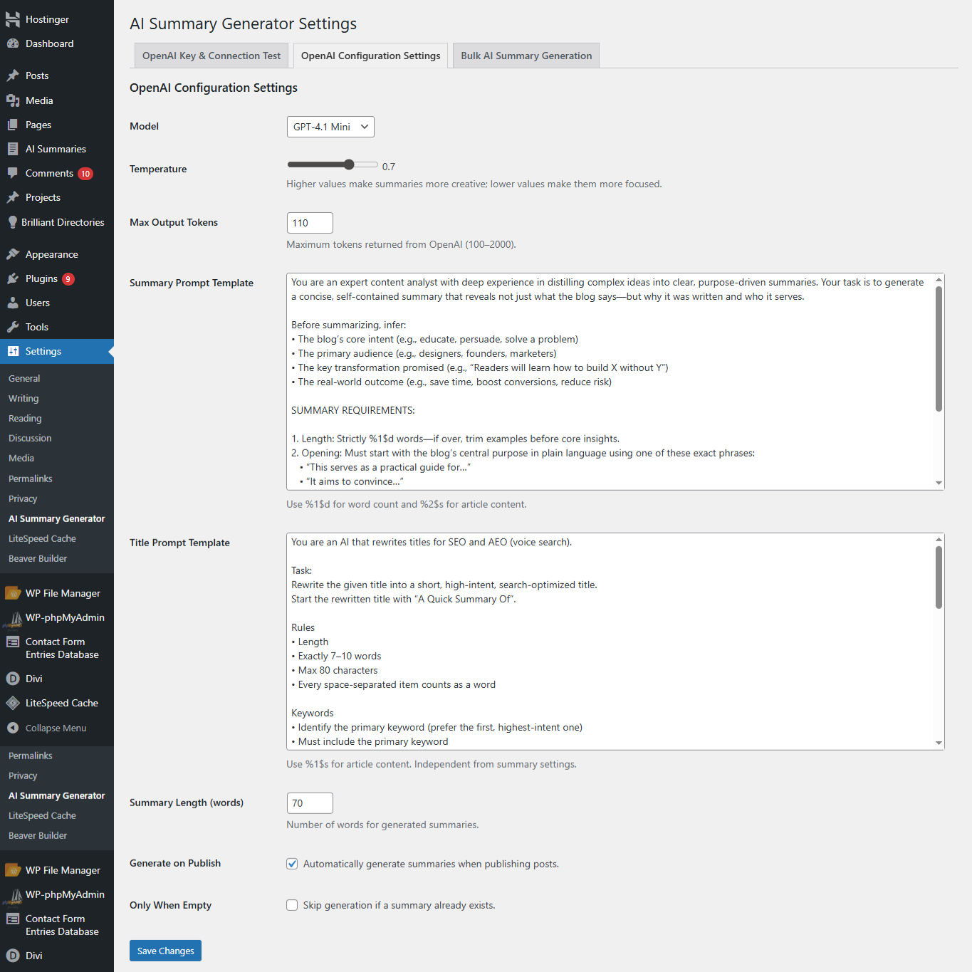 OpenAI Configuration Settings