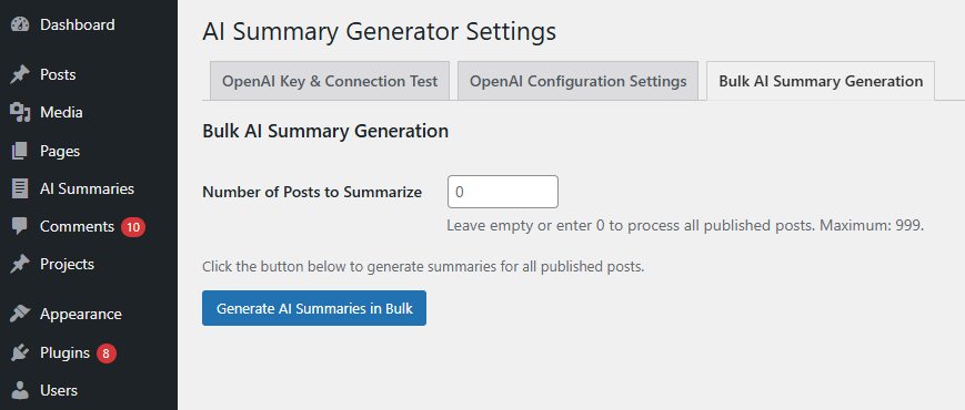 Bulk AI Summary Generation