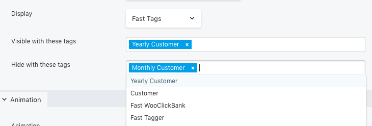 Show or hide for Fast Tags